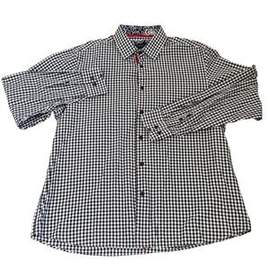 Coogi Luxe Mens XL Gingham Button Down Shirt Black‎ White Paisley Trim Cotton